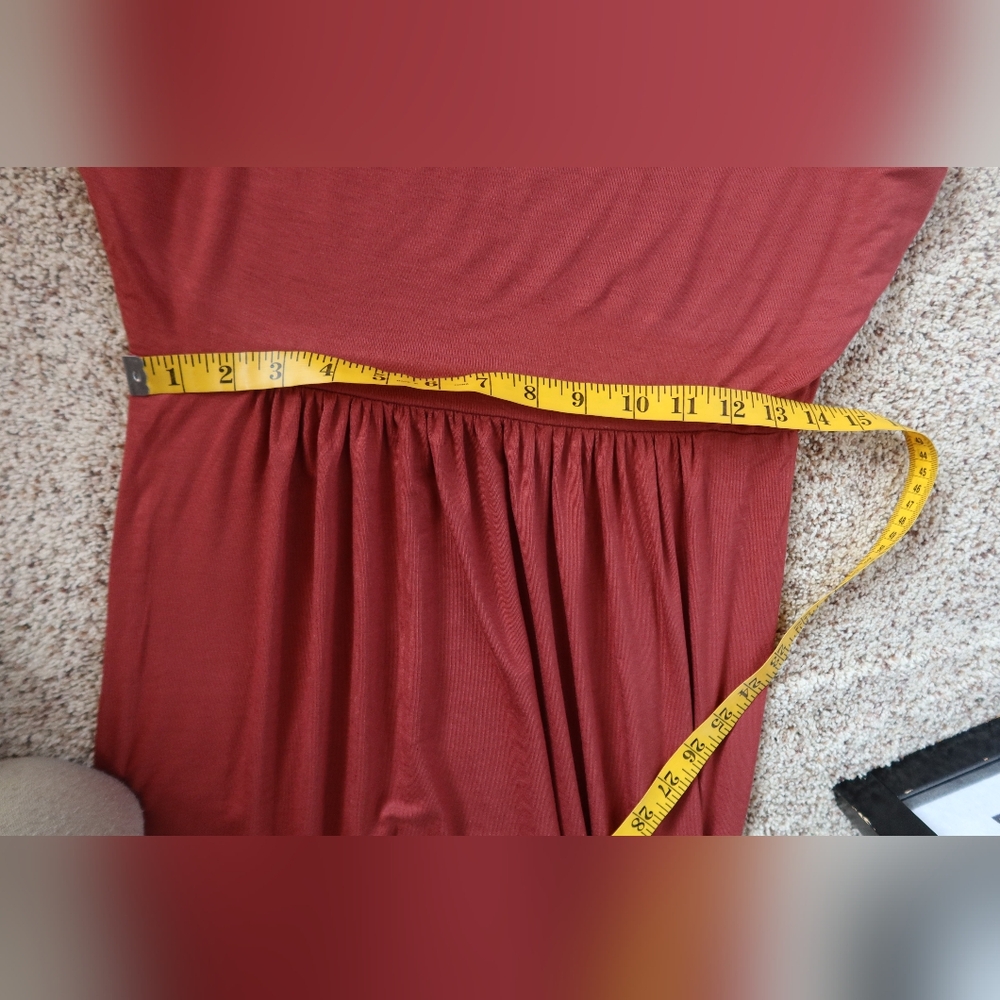Daily Ritual Salmon Color Red Pink Ruched Prairie Maxi Sundress Size Medium - Picture 10 of 11